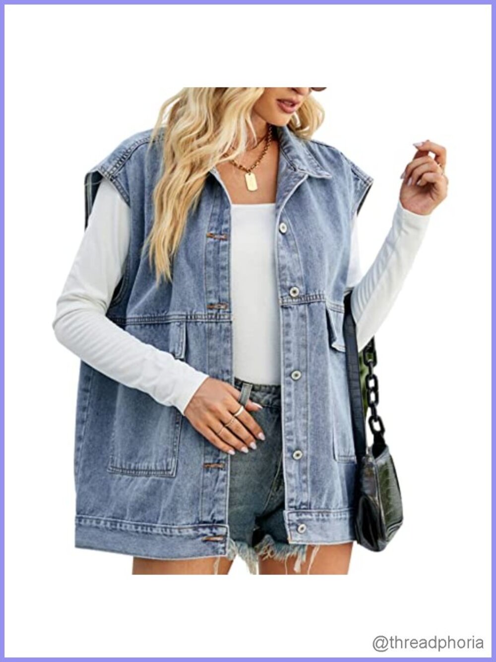 Vintage Denim Jean Vest Oversized Button Down Sleeveless
